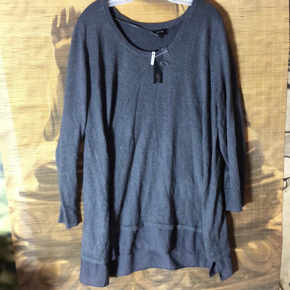 NEW Apt 9 Knit sweater shirt blouse metallic Side slits casual holiday 2X NWT